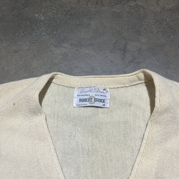 Vintage 80s Robert Bruce Arnold Palmer Cream Alpaca Cardigan - Picture 5 of 5